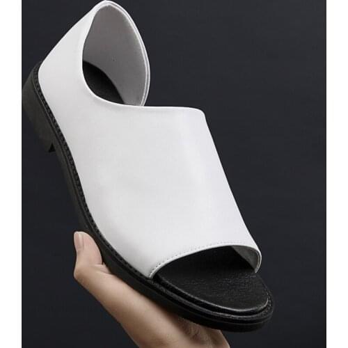 High Quality Mens Summer Sandals Fashion Slip on Flats Genuine Leather Casual Loafers Men Luxury Brand Handmade Beach Slippers