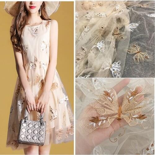 1yard new Fashion Butterfly Embroidered mesh Lace Fabric for Nigerian Dress skirt Fabric