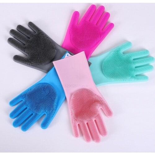 Silicone Dishwashing Cleaning Glove Magic Scrubber Sponge Rubber Glove for Washing Dish Kitchen Car Bathroom Pet Brush Cleaner