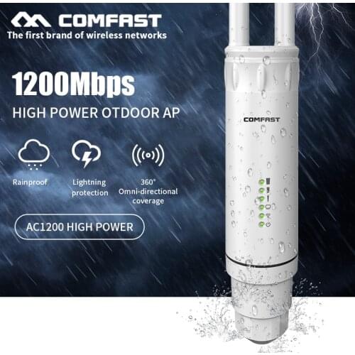 High Power AC1200 Outdoor Wireless AP WiFi Router 1200Mbps Dual Dand 2.4G+5Ghz Long Range Extender POE Outdoor AP 2*5dBi Antenna