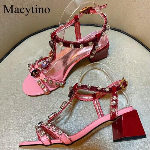 Jewelry decoration ladies high heel sandals Rhinestone decoration round toe thick heel high heel sandals fashion party sandals s