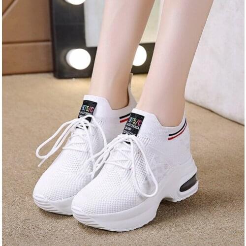 Women White Shoes Breathable Mesh Chunky Platform Sneakers Autumn Ladies shoes Wedge Heels Casual Wedge shoes Footwear 2021