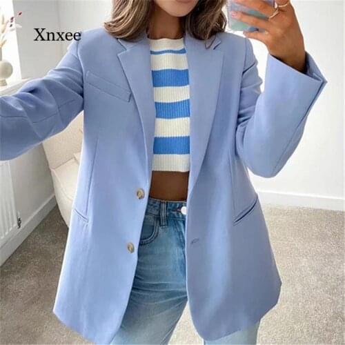 2021 Autumn Elegant Single-Breasted Oversized Blazer Casual Long-Sleeved Cutaway Loose Jacket Ladies Top