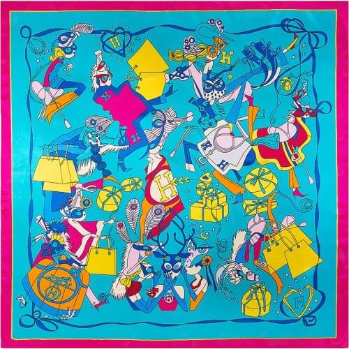 90CM Ladies Scarf Free Shipping Silk Fabric Handkerchief Headscarf Luxury Big Shawl Pareo Hijabi Holiday Gift Womens Beach Cape