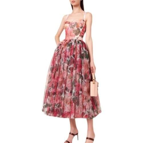 Runway Summer Dress Women 2021 Hot Designer Floral A Line Elegant Party Night Dress Strap Sexy Goblincore Midi Dress Elbise Robe