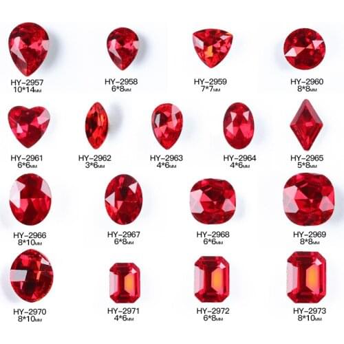 10pcs/lot, Fashion Shapes Nail Art 3d Sharp Back Red Crystals Iridescent Rainbow Colors Rhinestones Decorations