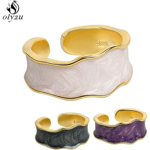 2021 Fashion Irregular Enamel Width Open Finger Rings for Women Girls Retro Punk White Green Stone Ring Party Jewelry Gift