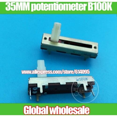 6pcs 35MM straight slide fader single potentiometer B100K / 1-channel white handle length 15MM