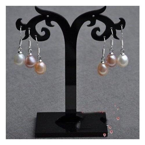 925 Silver 8-9mm White Pink Lavender Exquisite Genuine Rice Freshwater Pearl Dangle Earrings Fine Jewelry Charming Women Gift