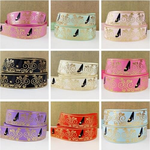 Free shipping 50 yard gold swirl foil printed grosgrain ribbon J4401433