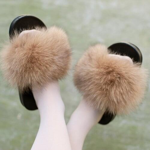 Free Shipping CX-A-83C Womens Flat PVC Indoor Slippers Women Fashion Non-slip Fox Fur Slippers