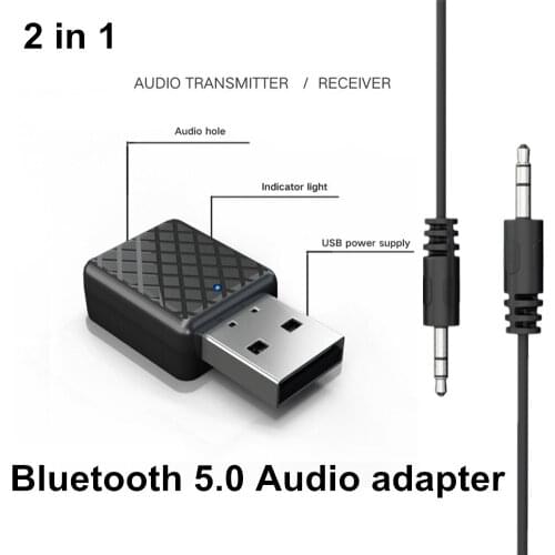 Bluetooth Receiver Transmitter 2 in 1 USB Bluetooth 5.0 Car Kit Mini Audio Receiver Adapter Music Wireless Speakers For Home Car