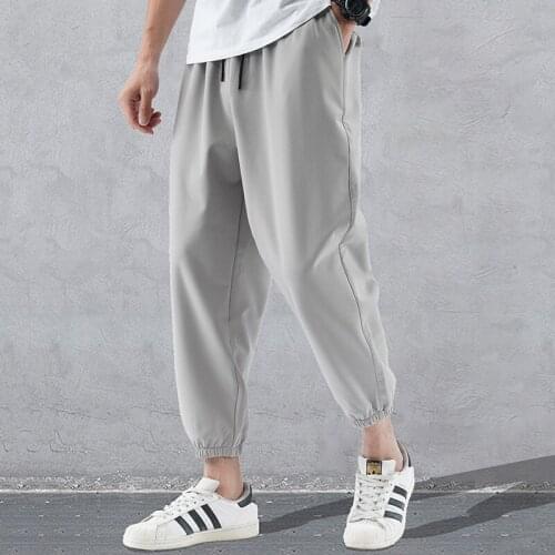 Summer Mens Sports Trousers Thin Breathable Jogger Casual Pants Drawstring Loose Elastic Waist Male Men Full Length Sweatpants