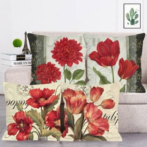 Floral Pattern Cushion Cover Flower Painting Pillowcase 45X45cm Linen Polyester Throw Pillow Cases Sofa Bedroom Decoration