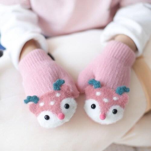 Baby New Cute Deer Gloves with Sound Winter Knit Wool Newborn Mittens Velvet Thick Children Kids Keep Finger Warm 0-4 Years Old