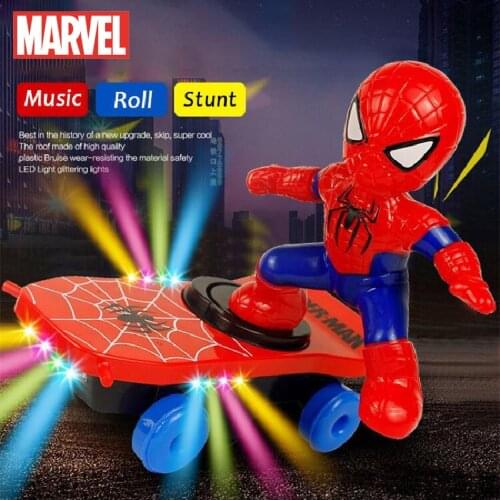 Disney Spider-man Electric Music Toy Stunt Scooters Automatic Flip Rotation Skateboard Acousto-optic Car Toy Gift For Kids Boys