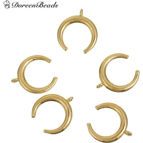 DoreenBeads Copper Boho Chic Pendants Double Horn dull silver color gold color Moon 17mm( 5/8") x 15mm( 5/8"), 2 PCs