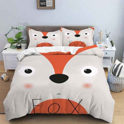 Cartoon Animal Bedding Set Cute Girl Boy Bed Set Fox Frog Bear Child Bed Set Single Twin Queen Duvet Cover Pillowcase Kawaii