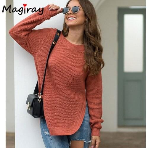 Magriay Boat Neck Sexy High Split Autumn Winter Sweater Women 2021 Korean Casual Pullover Ladies Femenino Jumper Knit Pull Femme