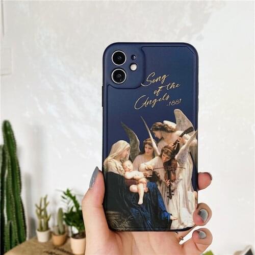 Oil painting art Angels Soft IMD Rubber Phone Case Cover for IPhone 11 12 Pro X Xs Max 7 8 Plus XR SE 2020 Coque Fundas