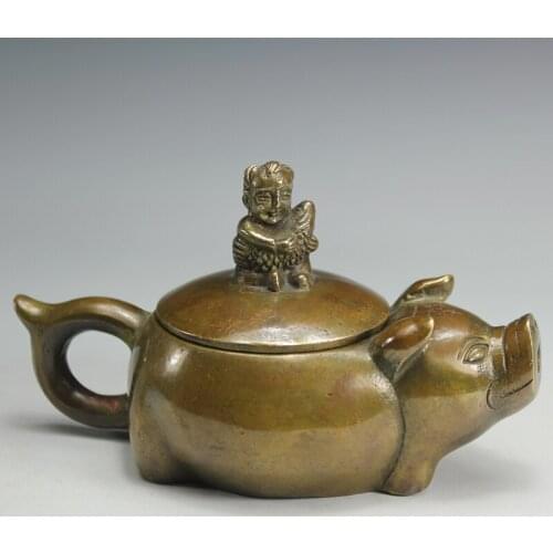 The copper kettle kettle pot teapot pig antique bric-a-brac crafts WeChat supplyroomcraft Art Statue Home decoration