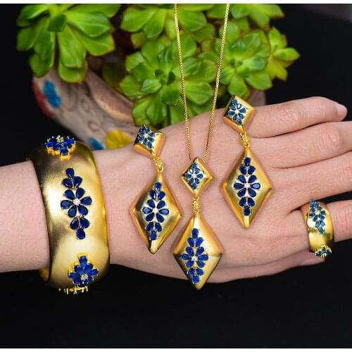 Missvikki Luxury Gorgeous Shiny DUBAI Style Bracelet Earrings Ring Jewelry Set for Bridal Wedding Party Daily Party Show Jewelry