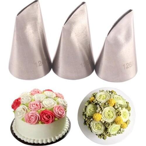 3pcs Petal Rose Pastry Nozzle Stainless Steel Nozzle Set DIY Icing Piping Tips Cupcake Cake Decorating Tools #124K#125K#126K