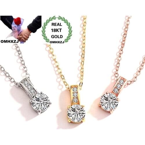 OMHXZJ Wholesale European Fashion Woman Party Birthday Wedding Gift Round AAA Zircon 18KT White Rose Gold Pendant Necklace NA226