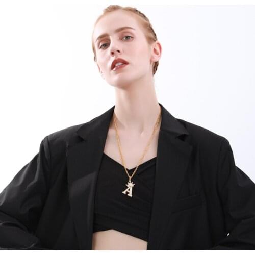 Zircon Initial Crown Necklace Jewelry For Women Hip Hop Jewelry Gold Chain Letter Stainless Steel Necklace Valentines Day Gifts