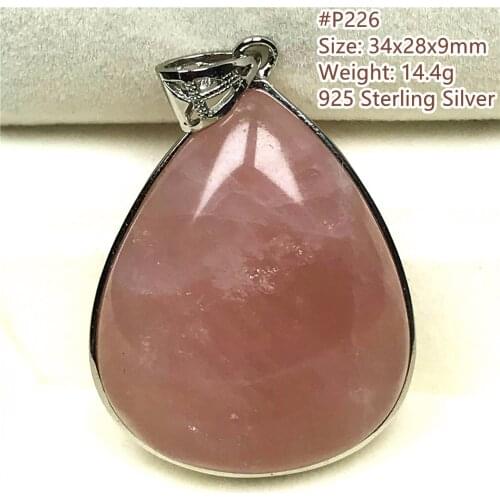 Top Natural Madagascar Rose Quartz Pendant For Women Lady Men 24x18x9mm Beads Silver Water Drop Crystal Gemstone Jewelry AAAAA