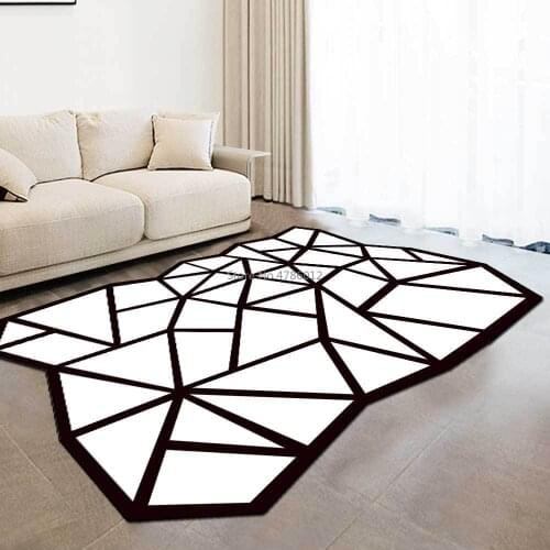 Anti-cashmere Modern Fashion Irregular Shaped Simple Geometric Black and White Living Room Bedroom Bedside Carpet Floor Mat