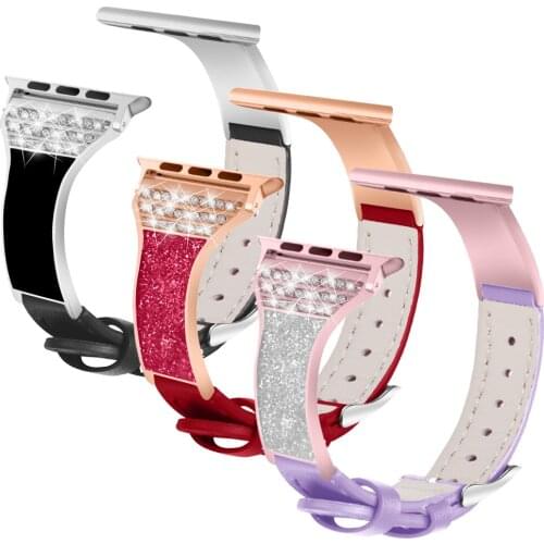 Leather&ceramics strap for Apple watch band 44mm 40mm iwatch 42mm 38mm bracelet Diamond watchband for Apple watch 6/5/4/3/2/1