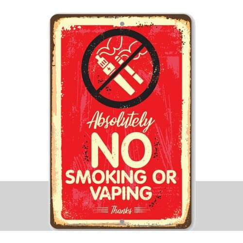 Retro Tin Metal Sign - Absolutely No Vaping Or Smoking - Durable Metal Sign - 8 x 12 Art