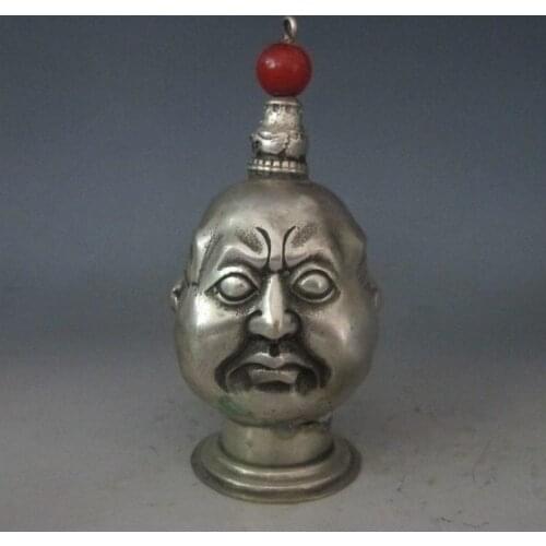 Handwork silver copper & Jade Erawan Snuff bottle Vintage old copper wholesale statue Decoration real Tibetan Silver Brass