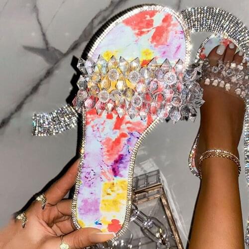 Womens Slippers Summer Crystal Female Slides String Bead Fashion Ladies Flat Shoes Beach Sandals Casual Bling Comfort