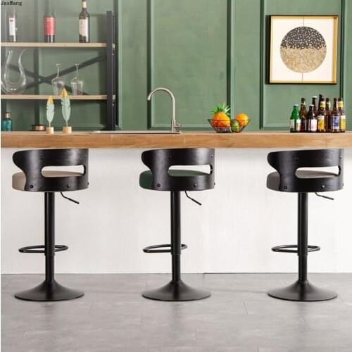Nordic Bar Stool Minimalist Modern Wrought Iron Backrest Chair High Feet Customized Stool Rotatable Bar Stool Height Adjustable