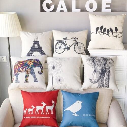 Nordic style Linen Cotton Cushion Cover Elephant 44X44cm Pillow Case Home Decorative Pillows Cover For Sofa Car Cojines