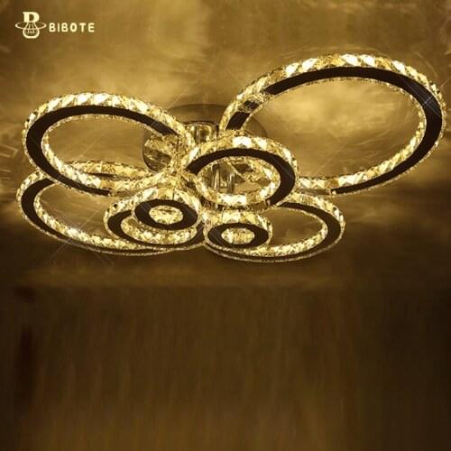 Modern Led Crystal Ring Chandelier Ceiling Chandeliers Lusters With Remote Control Living Room Bedroom Kitchen Fixture Lights