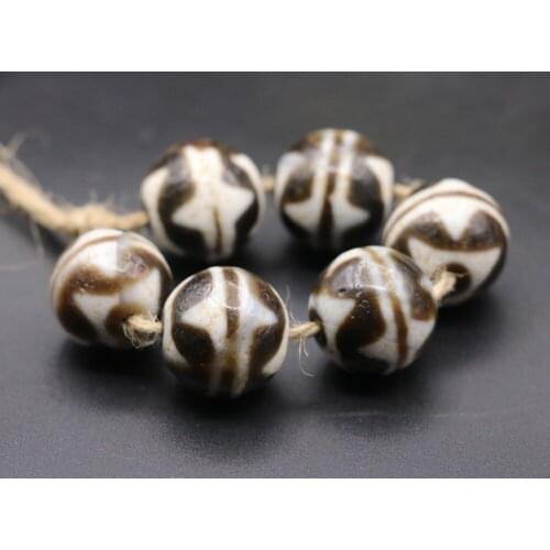 Treasure Magic Power Magic LKbrother Set of 6 Collectible Rare Old Tibetan AA Double Tiger Tooth Rounded dZi Bead 20M