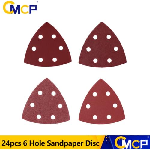 24pcs Triangle 6 Hole Self-adhesive Sandpaper Hook & Loop Sandpaper Disc Multi-Tools Oscillating Saw Blade