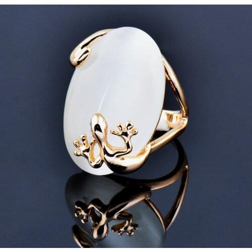LEEKER Unique Design Big Opal Ring For Women Rose Gold Color Gecko Shaped Animal Rings Vintage Jewelry 010 LK7