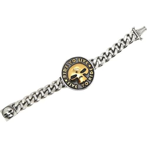 Unisex 316L Stainless Steel Biker Style Ride to Live, Live to Ride Biker Gold-Silver Big Skull Pendant