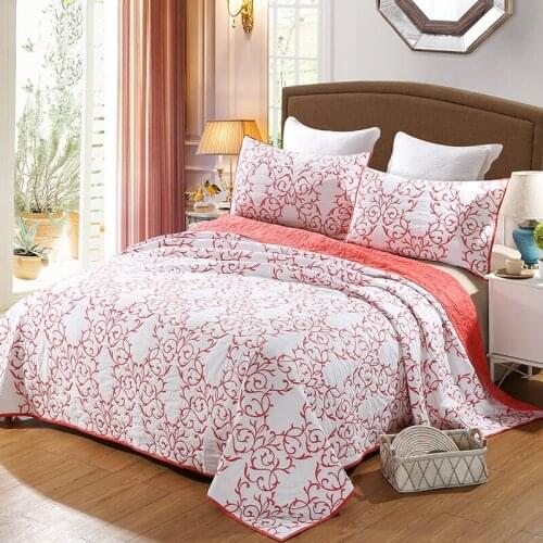 CHAUSUB Quality Bedspread Quilt Set 3PC Embroidered Cotton Quilts Quilted Bed Cover Sheets Pillowcase King Size Coverlet 4 Color