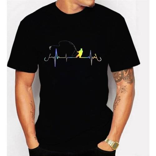 100% Cotton Funny T-Shirt Fishing Heartbeat Male Vintage Graphic Tshirt Men Novelty Streetwear T Shirt Men Homme Mens Clothes