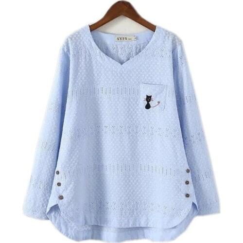 New Blusas Women Long Sleeve Plus Size T-shirts Female Flowers Hollow Out White Pullover Tshirt Loose Basic Tees Tops Shirts 4XL