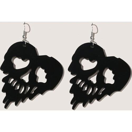 New Acrylic Halloween Big Heart Hollow Evil Skeleton Skull Head Earrings For Women Drop Dangle Earrings Fashion Festival Gifts