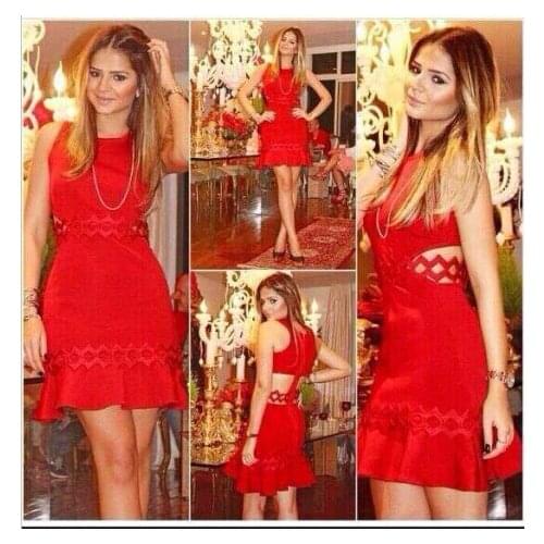 Wholesale Women Sexy Hollow Out Dress O neck Mini Party Club Bodycon HL Dresses Cut Red Bandage Dress