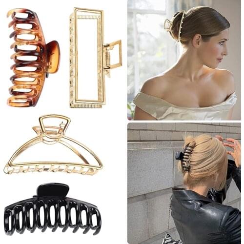 1/2Pcs Hair Claw Clips Plastic and Metal Hair Claw Clips Non-Slip Strong Hold Jaw Clamp Suitable for Women Thin or Thick Hair
