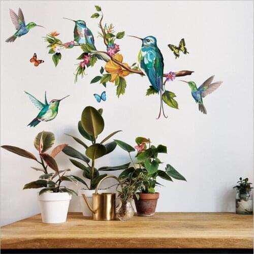 2PCS Color Butterfly Branch Bird Wall Stickers For Living Room TV Background Home Personalized Decorative Wallpaper25*70*2