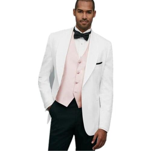 2021 Retro White Jacket Shawl Lapel Groom Groomsmen Wedding Suits Casual Men Wedding Wear Dress Blazer (Jacket+Pants+Vest)